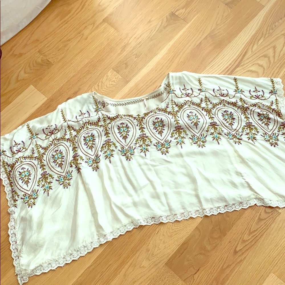 Free People poncho-style top with emboidery